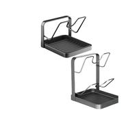 Kitchen Pot Lid Storage Rack, Multifunctional Pot and Pan Organizer with Drain Tray, Countertop Lid and Spoon Holder