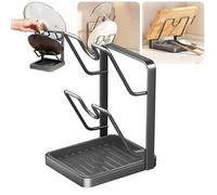 Kitchen Pot Lid Storage Rack, Multifunctional Pot Lids Organizer, Foldable Spoon Rest with Lid Holder for Stove Top for Countertop, Easy Storage, Dishcloth Rack, Pan Lids B