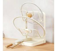 Kitchen Pot Lid Storage Rack, Pot Lid Holder while Cooking, Pots Lids Organizer Racks with Removable Drip Tray, U-shaped Groove Pots Cutting Board Holder, Stable Po-t and Pan Organizer for Cabinet