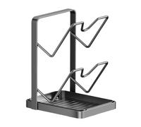 Kitchen Pot Lid Storage Rack, Pot Lid Holder While Cooking, Pots Lids Organizer Racks With Removable Drip Tray, Multifunctional Pots Cutting Board Holder, For Stove Top, Gray Double-layer