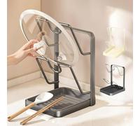 Kitchen Pot Lid Storage Rack, Pot Lid Holder while Cooking, Pots Lids Organizer Racks with Removable Drip Tray, U-shaped Groove Pots Cutting Board Holder, Stable Po-t and Pan Organizer for Cabinet