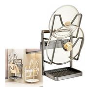 Kitchen Pot Lid Storage Rack with Drip Tray, Pot Lid Organizer While Cooking for Countertop, Stable Lids Holder with Spoon Rest, Chopping Board and Utensil Holders(Wall-mounted - Black - 2 layers)