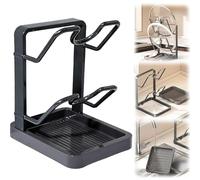 Kitchen Pot Lid Storage Rack With Removable Drip Tray, Pot Lid Holder While Cooking & Spoon Rest, Multifunctional Pot Lid Organizer for Kitchen Countertop Storage (Double-layer)