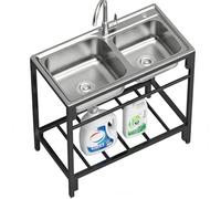 Kitchen Prep Freestanding Stainless Steel Sink, Utility Sink with Stand, Storage Shelf & Faucet, Commercial Wash Station for Restaurant, Home Kitchen, Catering, Workshop