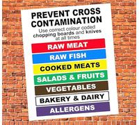 Kitchen Prevent Cross Contamination Sign Self Adhesive Gloss Sticker 160mm x 125mm