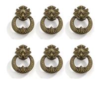 Kitchen Pull Knobs 6 Pcs Vintage Brass Drawer Ring Knob Pull Antique Dressing Table Ring Drop Handle Suitable for Bathroom Drawers Wardrobe Doors Cabinets