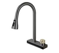 Kitchen Pull-Out Faucet 360 Degree Rotation Raining Mixer Deck Mounted Water Taps Square;Cold Flying Rain Sink Tap Easy Installation(Gun Gray 4 Ways)