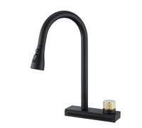 Kitchen Pull-Out Faucet 360 Degree Rotation Raining Mixer Deck Mounted Water Taps Square;Cold Flying Rain Sink Tap Easy Installation(Black 4 Ways)