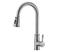Kitchen Pull Out Taps Stainless Steel Gooseneck Kitchen Sink Mixer Tap Shower Attachment Head Hose Spray Grey(Brushed)