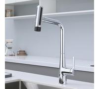 Kitchen Pull Out Taps Stainless Steel Waterfall Kitchen Sink Tap Grey with 5 Modes Spray Head(Chrome)