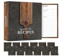 Kitchen Recipe Binder 11 x 12" - Wooden Pizza Peel Design with "My Favorite Recipes" Cover, 25 Clear Pages, 25 Recipe Sheets, 12 Color Dividers, Conversion Chart, Inspirational Quote on Back