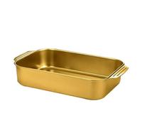 Kitchen Rectangular Roasting Pan 33/37/41/45/51cm Stainless Steel Deep Baking Tray Lasagna Pan Salad Plate Servicing Dish for Chicken, Steak, Meat - Dishwasher Safe (Gold 37cm)