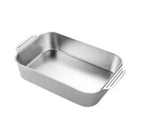 Kitchen Rectangular Roasting Pan 33/37/41/45/51cm Stainless Steel Deep Baking Tray Lasagna Pan Salad Plate Servicing Dish for Chicken, Steak, Meat - Dishwasher Safe (Silver 37cm)