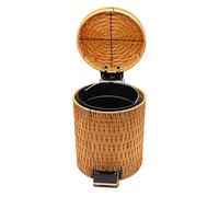 Kitchen Recycling Bin, Double Pedal Trash Can, Woven Rattan Wastebasket with Lid, 12L for Home and Bathroom