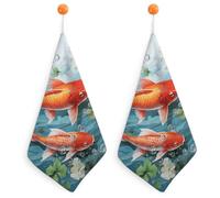 Kitchen Red Carp Fish Hand Towels with Hanging Loops, Highly Absorbent & Quick Drying Towels for Kitchen Bathroom, Microfiber Cleaning Cloth, Dish Towel, Tea Towel Decorative, Dish Rag(12x12)