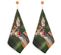 Kitchen Red-nosed Deer Hand Towels with Hanging Loops, Highly Absorbent & Quick Drying Towels for Kitchen Bathroom, Microfiber Cleaning Cloth, Dish Towel, Tea Towel Decorative, Dish Rag(12x12)