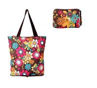 Kitchen Reusable Foldable Grocery Bags Folding Shopping Tote Bag with Zipper, Brown, L