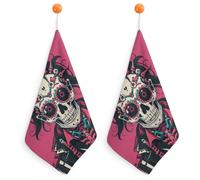 Kitchen Rock Brothers Skulls Hand Towels with Hanging Loops, Highly Absorbent & Quick Drying Towels for Kitchen Bathroom, Microfiber Cleaning Cloth, Dish Towel, Tea Towel Decorative, Dish Rag(12x12)