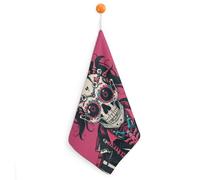Kitchen Rock Brothers Skulls Hand Towels with Hanging Loops, Highly Absorbent & Quick Drying Towels for Kitchen Bathroom, Microfiber Cleaning Cloth, Dish Towel, Tea Towel Decorative, Dish Rag(12x12)