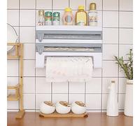 Kitchen Roll And Foil Holder Wall Mounted, WallMount Sauce Bottle, Rack Paper Towel Brat Preservative Film Dispenser Storage (Gray Blue)
