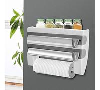 Kitchen Roll Dispenser Foil and Paper Cutter, 3 in 1 Paper Foil Roll Holder Wall Mounted Sauce Bottle Storage Rack Cling Film Dispenser and Cutter Kitchen Foil Cling Film Dispenser, 39*10* 24 Cm Grey