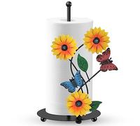 Kitchen Roll Holder Sunflower Paper Towel Holder Free Standing Black Iron Kitchen Towel Stand Non Slip Countertop Organizer Vintage Farmhouse Home Decor(Butterfly)