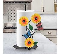 Kitchen Roll Holder Sunflower Paper Towel Holder Free Standing Black Iron Kitchen Towel Stand Non Slip Countertop Organizer(Butterfly)