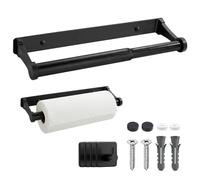 Kitchen Roll Holder Under Cabinet 5 PCS Set, Paper Towel Holders with 4 Pcs Self Adhesive Hooks, Self Adhesive Kitchen Roll Holder Wall Mounted for kitchenette, Bathroom, Living Room - Black