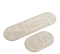 Kitchen Rug，2-Piece Oval Kitchen Sink Runner Rug Set, Cream Taupe Dual U-Shape Arc Linear Geometric Design, Non-Slip Rubber Back Water Oil Repellent Floor Mats for Hallway & Front Door Entrance 40*