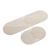 Kitchen Rug，2-Piece Oval Kitchen Sink Runner Rug Set, Off White Double Stacked Semi-Circle Arc Linear Stripe Design with Thin Gold Stripe, Non-Slip Rubber Back Water Oil Repellent Floor Mats for Ha
