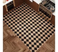 Kitchen Rug 40X60Cm+40X120Cm Black Beige 2 Piece Kitchen Floor Mats Non Slip Oil Resistant Washable,Anti Fatigue Waterproof Leather For Standing Desk, Office