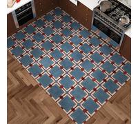 Kitchen Rug 40X60Cm+40X120Cm Blue Geometry 2 Piece Kitchen Floor Mats Non Slip Oil Resistant Washable,Anti Fatigue Waterproof Leather For Standing Desk, Office