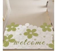 Kitchen Rug 40X60Cm+40X120Cm Green White Flowers 2 Piece Kitchen Floor Mats Non Slip Oil Resistant Washable,Anti Fatigue Waterproof Leather For Standing Desk, Office
