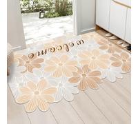 Kitchen Rug 40X60Cm Grey Flower 2 Piece Kitchen Mats For Floor, Rugs Waterproof Leather, Non-Slip,Oilresistant,Comfortable & Durable For Office, Kitchens