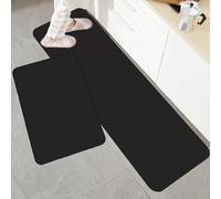 Kitchen Rug，Extra Large Kitchen Mat Set 2 Pieces, Waterproof Anti Fatigue Floor Mats, Non Slip Rugs, Comfortable Standing Mat for Home Office Bathroom Laundry Room Black 50 * 80+50 * 160Cm
