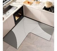 Kitchen Rug Mat Non Slip Washable Runner Rugs L-shaped Absorbent Quick-Drying Diatom Mud Hallway Bath Floor Door Mat Long Carpets for Bathroom, Laundry Room, Sink Carpet Runners, 120x120cm,Style 3