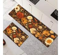Kitchen Rug Set 2 Piece 100x160cm+100x300cm super Absorbent kitchen mat Quick Drying hallway runner rug carpet runners Anti Fatigue non-Slip Washable Door Floor Mat for Bathroom Home Decor Daisy 6-544