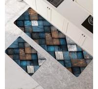 Kitchen Rug Set, 2 Pieces Non Slip and Anti Fatigue Kitchen Mat, Absorbent Carpet, Hallway Runner Washable Rug and Floor Mats, Dining Room, Entryway and Home Decoration Dark 50x80cm+50x150cm 1-1095