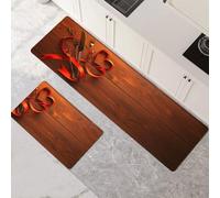 Kitchen Rug Set, 2 Pieces Non Slip and Anti Fatigue Kitchen Mat, Absorbent Carpet, Hallway Runner Washable Rug and Floor Mats, Dining Room, Entryway and Home Decoration Red 40x60cm+40x120cm 1-831