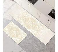 Kitchen Rug Set, 2 Pieces Non Slip and Anti Fatigue Kitchen Mat, Absorbent Carpet, Hallway Runner Washable Rug and Floor Mats, Dining Room, Entryway and Home Decoration Cream 45x70cm+45x140cm 1-1001