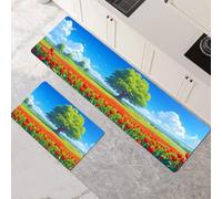 Kitchen Rug Set, 2 Pieces Non Slip and Anti Fatigue Kitchen Mat, Absorbent Carpet, Hallway Runner Washable Rug and Floor Mats, Dining Room, Entryway and Home Decoration Plant 40x60cm+40x120cm 1-729
