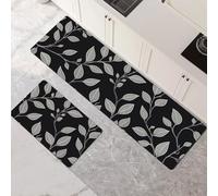 Kitchen Rug Set, 2 Pieces Non Slip and Anti Fatigue Kitchen Mat, Absorbent Carpet, Hallway Runner Washable Rug and Floor Mats, Dining Room, Entryway and Home Decoration Black 50x80cm+50x150cm 1-1013