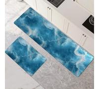 Kitchen Rug Set, 2 Pieces Non Slip and Anti Fatigue Kitchen Mat, Absorbent Carpet, Hallway Runner Washable Rug and Floor Mats, Dining Room, Entryway and Home Decoration Blue 50x80cm+50x150cm 1-1069