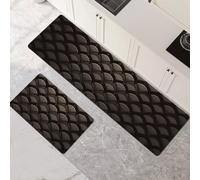 Kitchen Rug Set 2 Pieces Non Slip and Anti Fatigue Kitchen Mat Absorbent Carpet Hallway Runner Washable Rug and Floor Mats Dining Room Entryway and Home Decoration Charcoal 50x80cm+50x150cm 1-1011