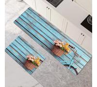 Kitchen Rug Set, 2 Pieces Non Slip and Anti Fatigue Kitchen Mat, Absorbent Carpet, Hallway Runner Washable Rug and Floor Mats, Dining Room, Entryway and Home Decoration Wood 90x140cm+90x270cm 1-785