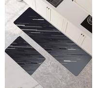 Kitchen Rug Set, 2 Pieces Non Slip and Anti Fatigue Kitchen Mat, Absorbent Carpet, Hallway Runner Washable Rug and Floor Mats, Dining Room, Entryway and Home Decoration Black 50x80cm+50x150cm 1-1017