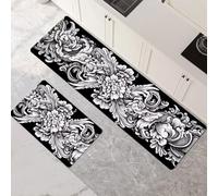 Kitchen Rug Set 2 Pieces Non Slip and Anti Fatigue Kitchen Mat Absorbent Carpet Hallway Runner Washable Rug and Floor Mats Dining Room Entryway and Home Decoration Charcoal 50x80cm+50x150cm 1-1047
