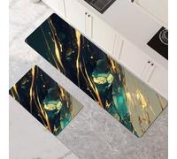Kitchen Rug Set, 2 Pieces Non Slip and Anti Fatigue Kitchen Mat, Absorbent Carpet, Hallway Runner Washable Rug and Floor Mats, Dining Room, Entryway and Home Decoration Dark 50x80cm+50x150cm 1-1093