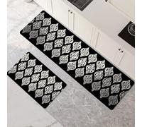 Kitchen Rug Set, 2 Pieces Non Slip and Anti Fatigue Kitchen Mat, Absorbent Carpet, Hallway Runner Washable Rug and Floor Mats, Dining Room, Entryway and Home Decoration Black 50x80cm+50x150cm 1-1073