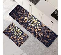 Kitchen Rug Set, 2 Pieces Non Slip and Anti Fatigue Kitchen Mat, Absorbent Carpet, Hallway Runner Washable Rug and Floor Mats, Dining Room, Entryway and Home Decoration Brown 50x80cm+50x150cm 1-1091